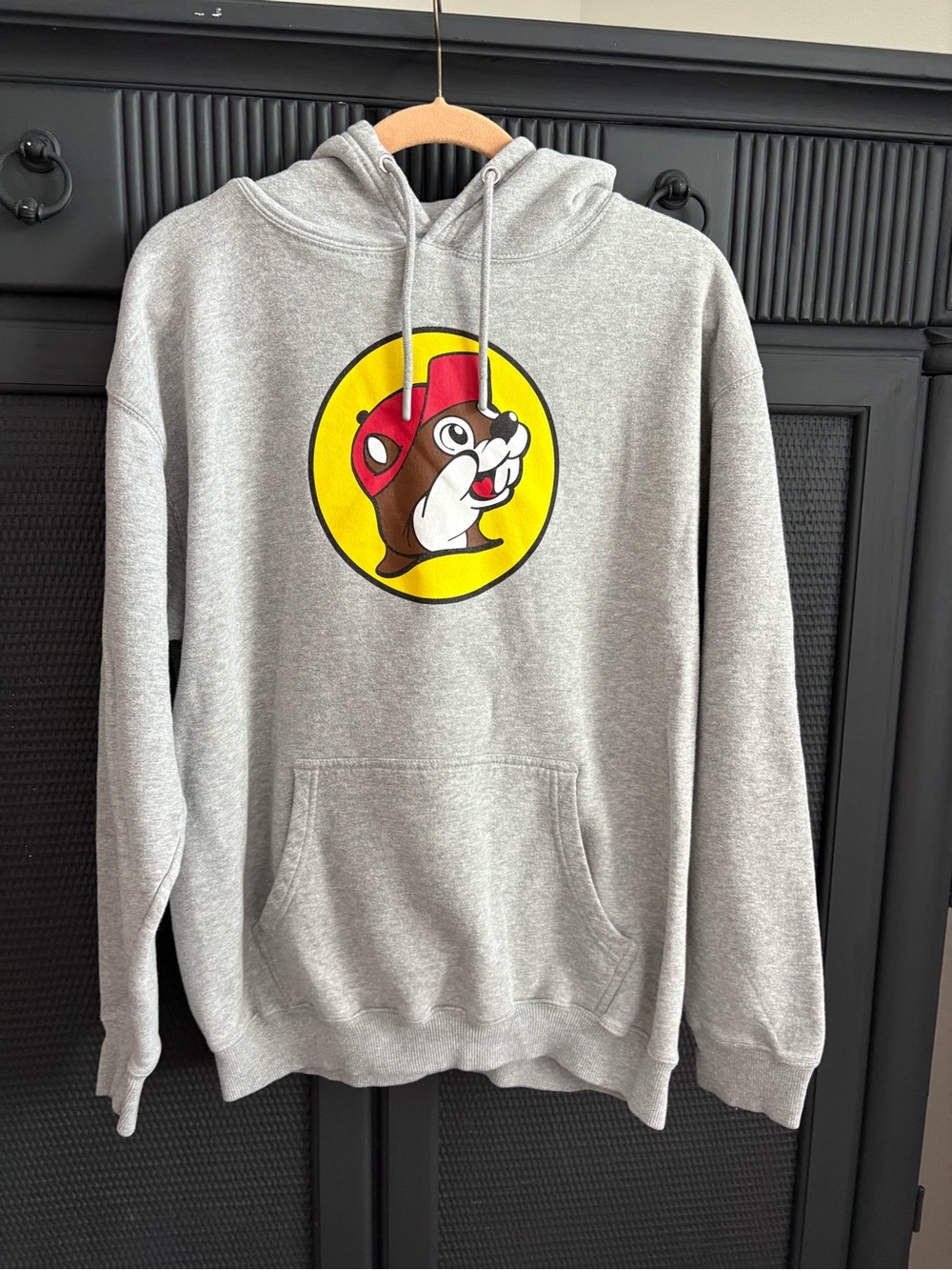 Gray Graphic Hoodie with Buc-ee’s Mascot Logo